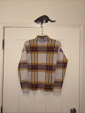 Tahari Women's Plaid Cowl Sweater in Cream, Mustard & Burgundy